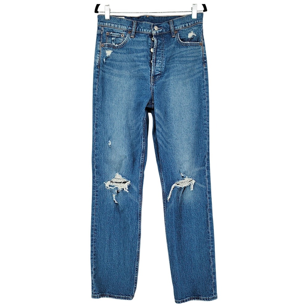 Gap Cheeky Straight Jeans 30 10T Tall Blue High Rise Distressed Button Fly 30"